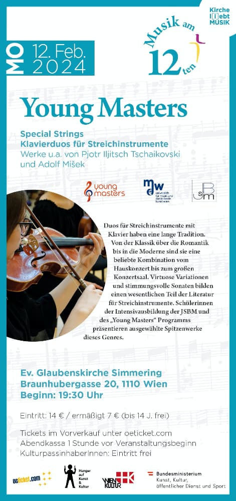 Special Strings – Klavierduos für Streichinstrumente – Pjotr Iljitsch Tschaikovski und Adolf Misek in der Glaubenskirche