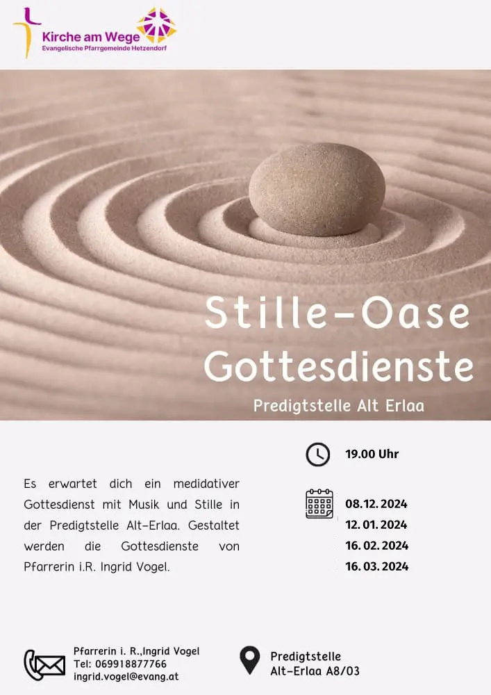 Stille Oase Gottesdienste in Alt-Erlaa mit Pfr.in i.R. Ingrid Vogel